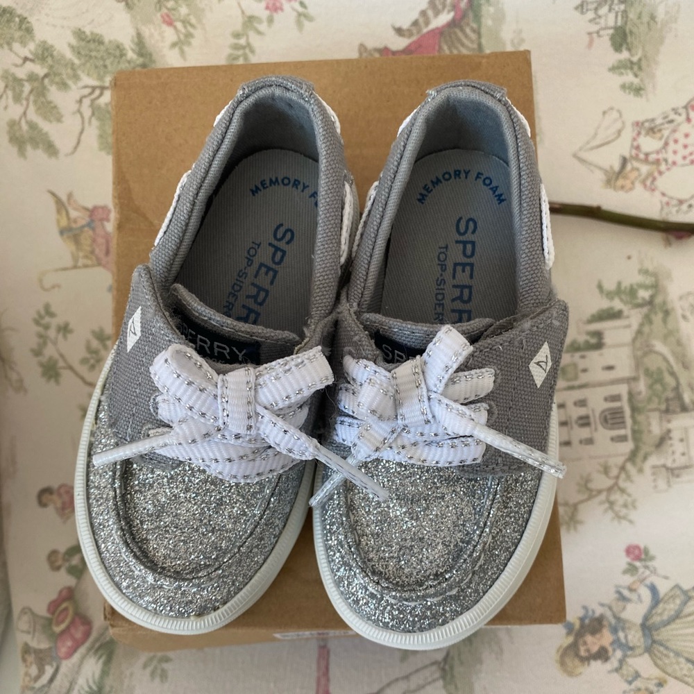Silver sparkly toddler sperry shoes